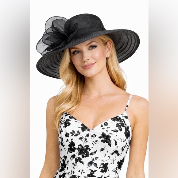 Accessories - Vintage Elegant Black Wide-Brim Hat